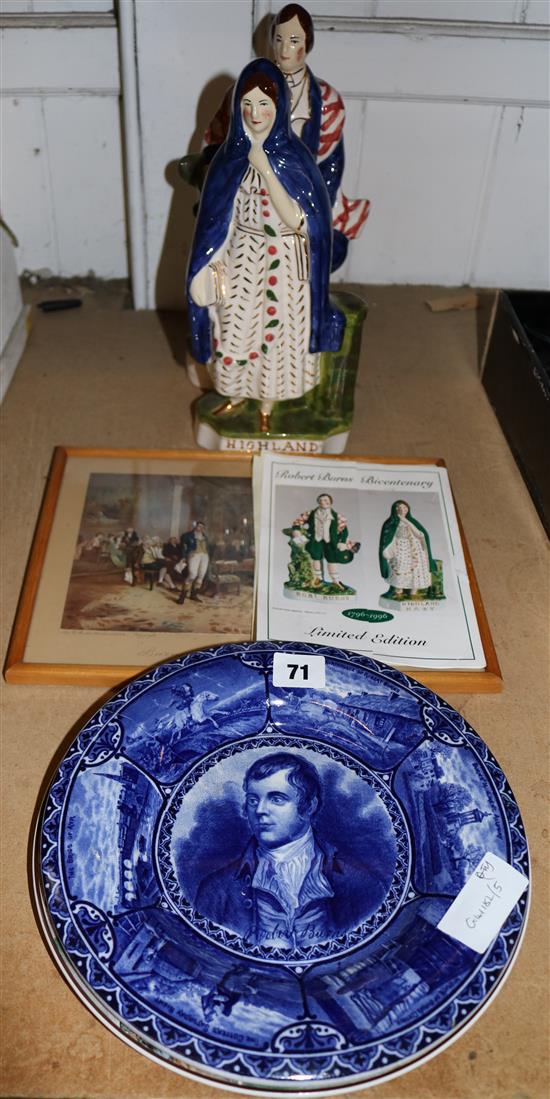 Pr Robert Burns figures, 2 plates & print